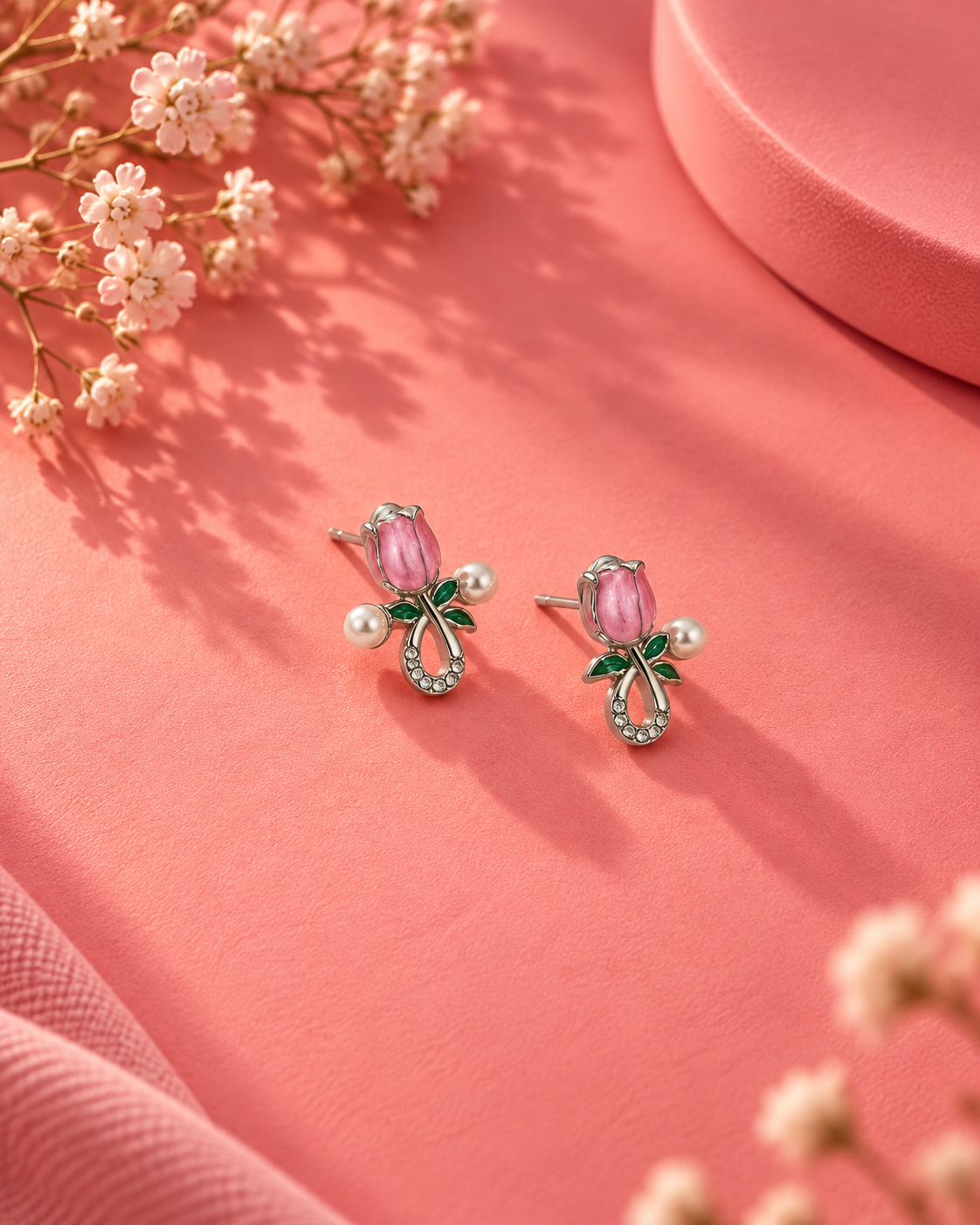Blush Tulip Pearl Stud Earrings