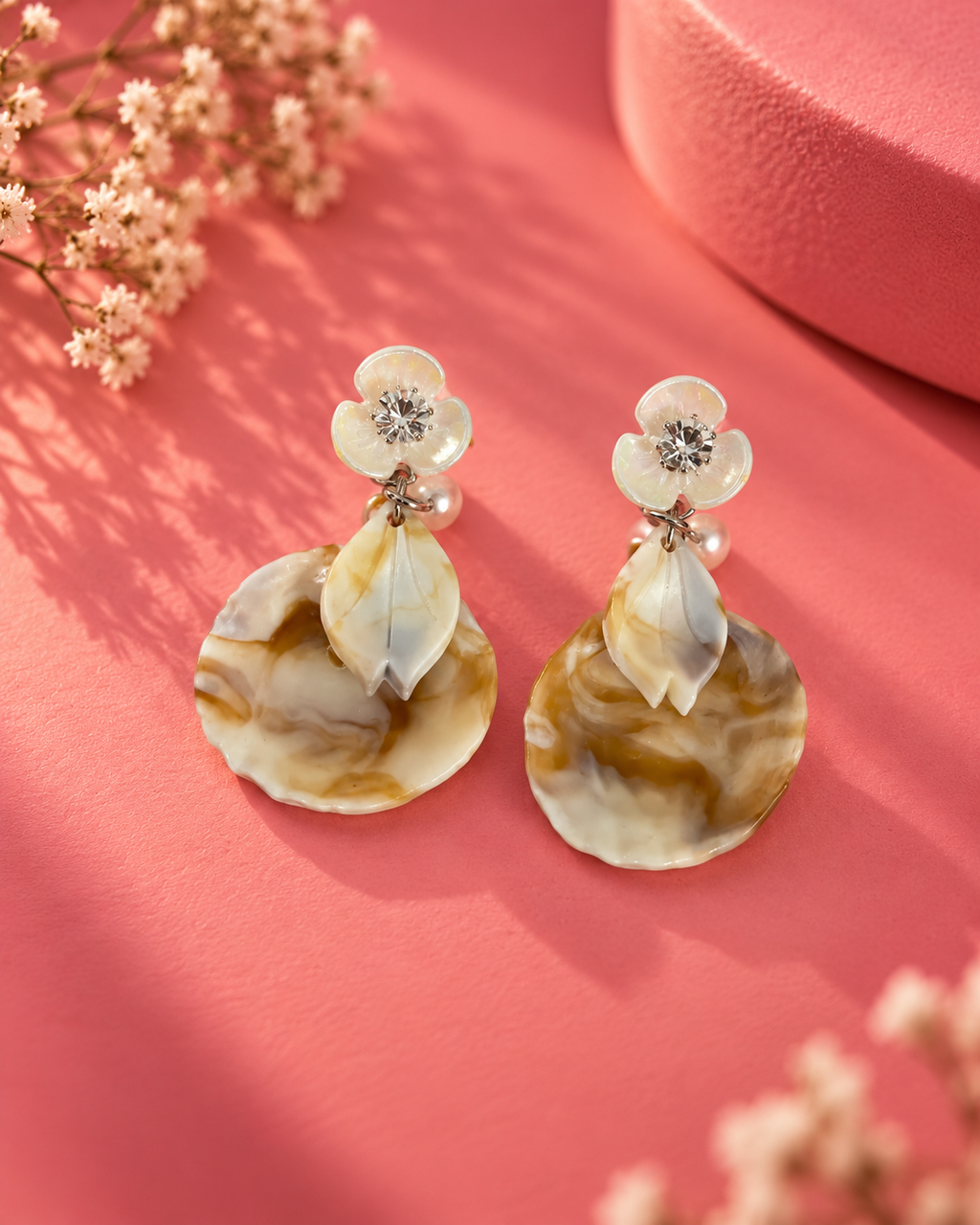 Marbled Bloom Statement Drop Earrings