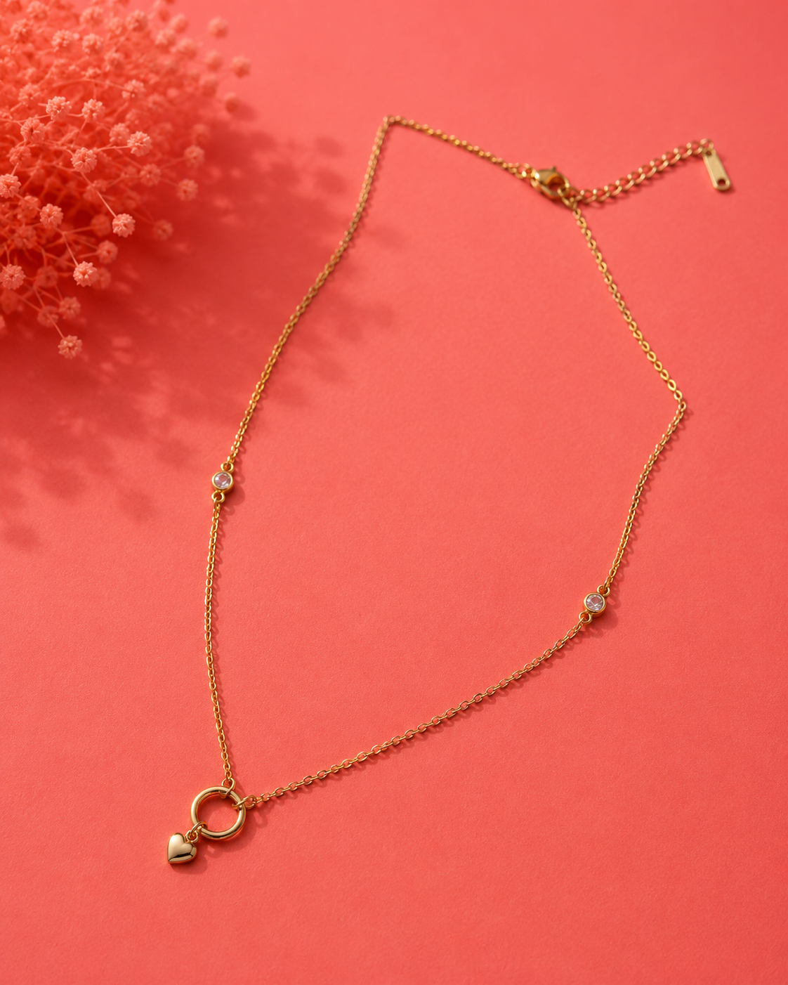 Minimalist Gold Circle & Heart Pendant Necklace for Women