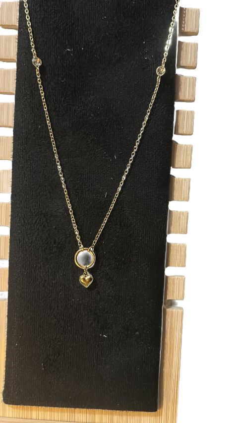 Minimalist Gold Circle & Heart Pendant Necklace for Women