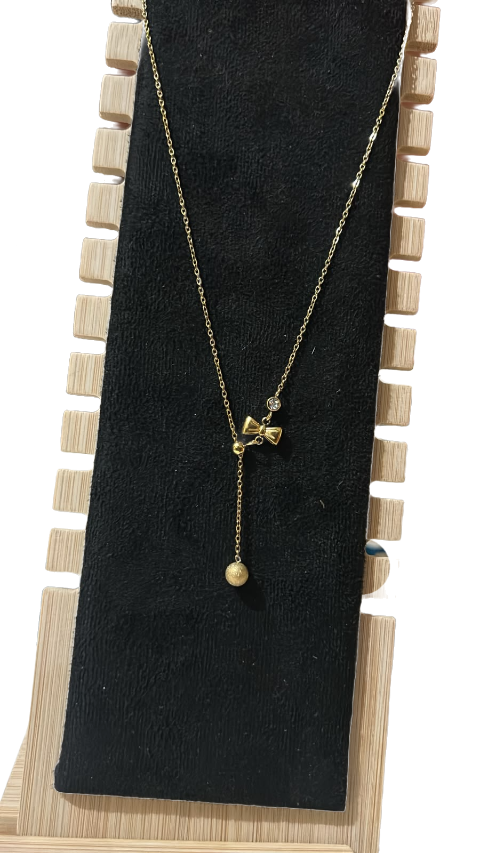 Golden Bow & Drop Charm Necklace