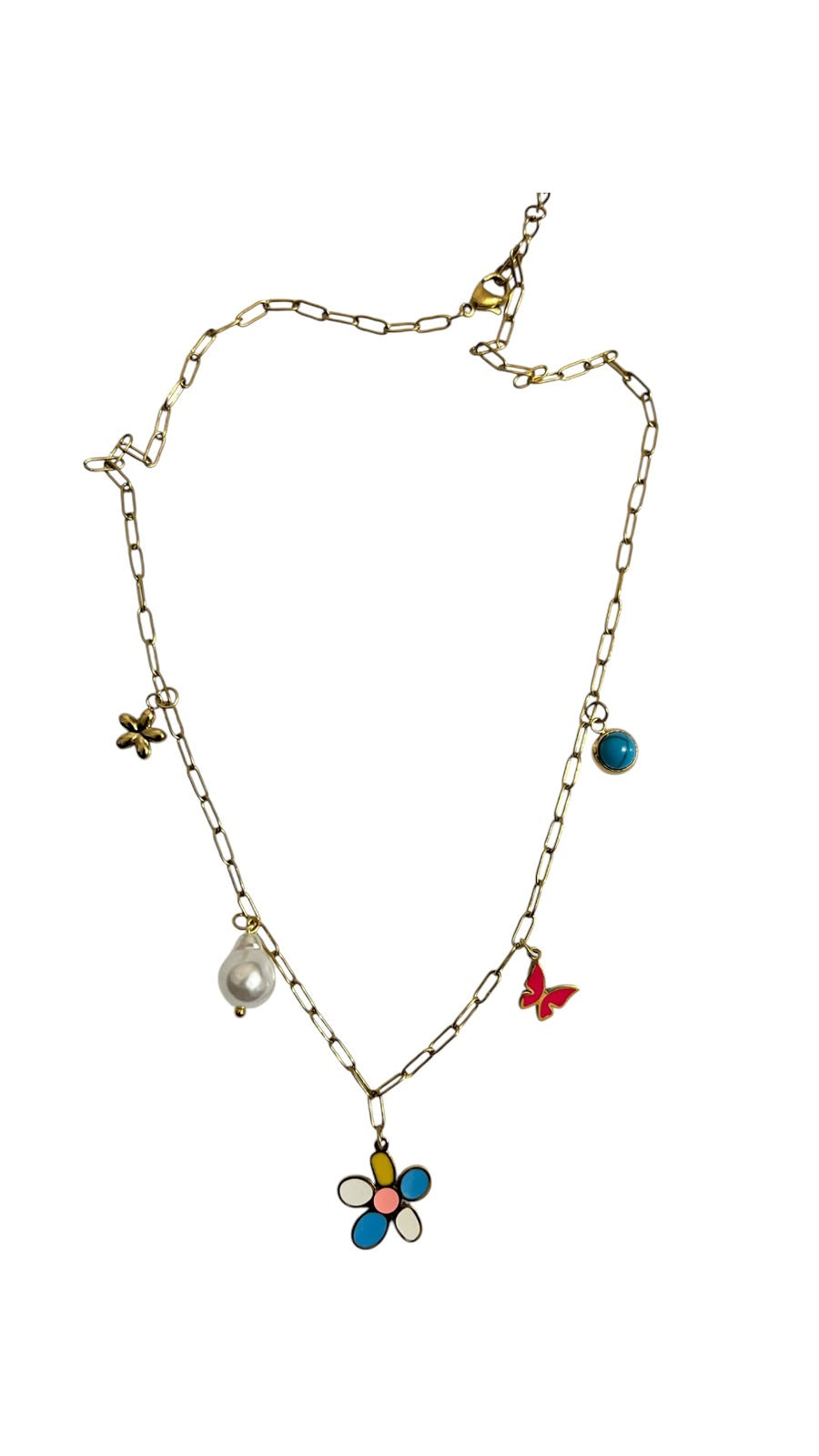 Multicolor Floral Charm Chain Necklace