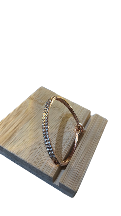 Sparkling Rose Gold Crystal Hinged Bangle Bracelet