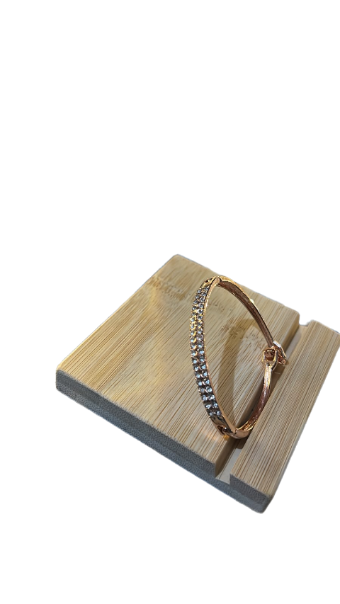 Sparkling Rose Gold Crystal Hinged Bangle Bracelet
