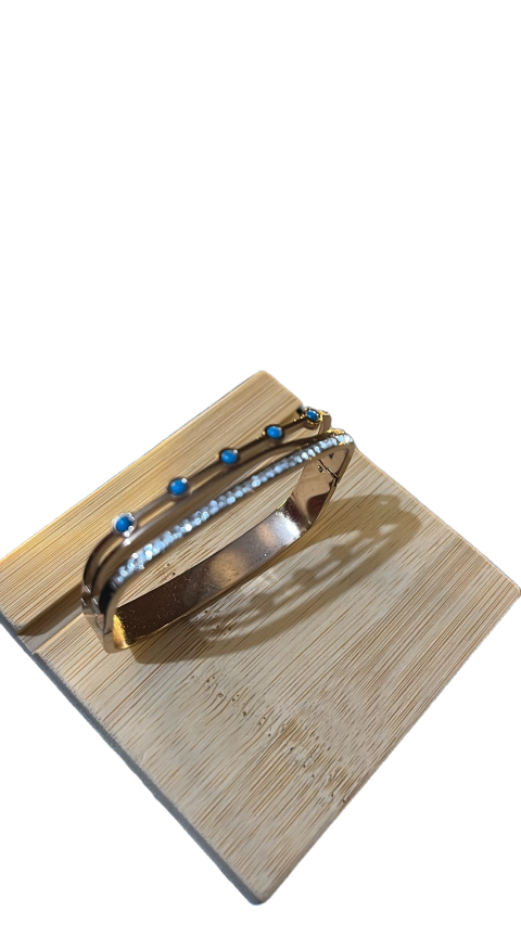 Rose Gold Dual-Layer Crystal & Turquoise Open Cuff Bracelet for Women
