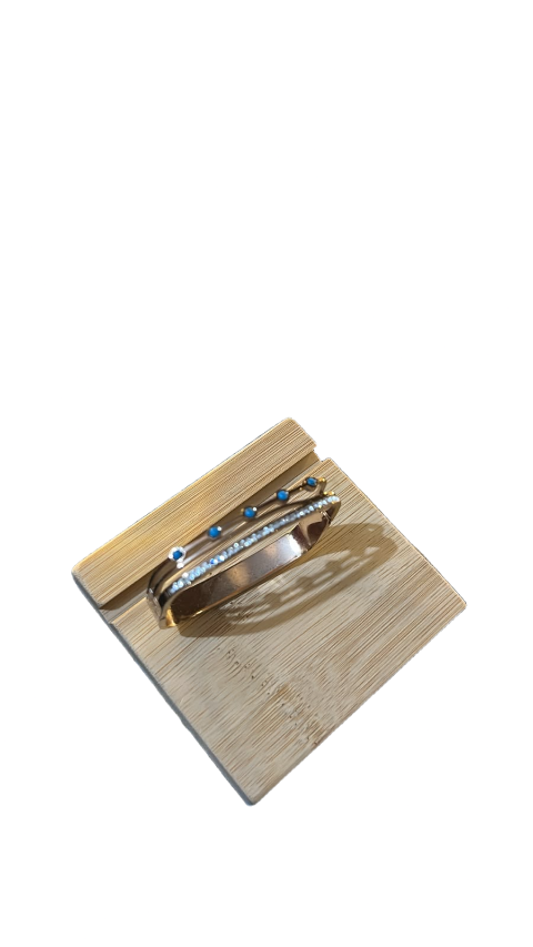 Rose Gold Dual-Layer Crystal & Turquoise Open Cuff Bracelet for Women