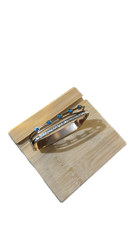 Rose Gold Dual-Layer Crystal & Turquoise Open Cuff Bracelet for Women