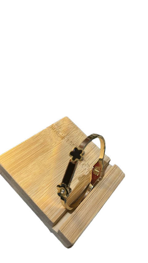 Black Clover Gold-Tone Hinged Bracelet for Women
