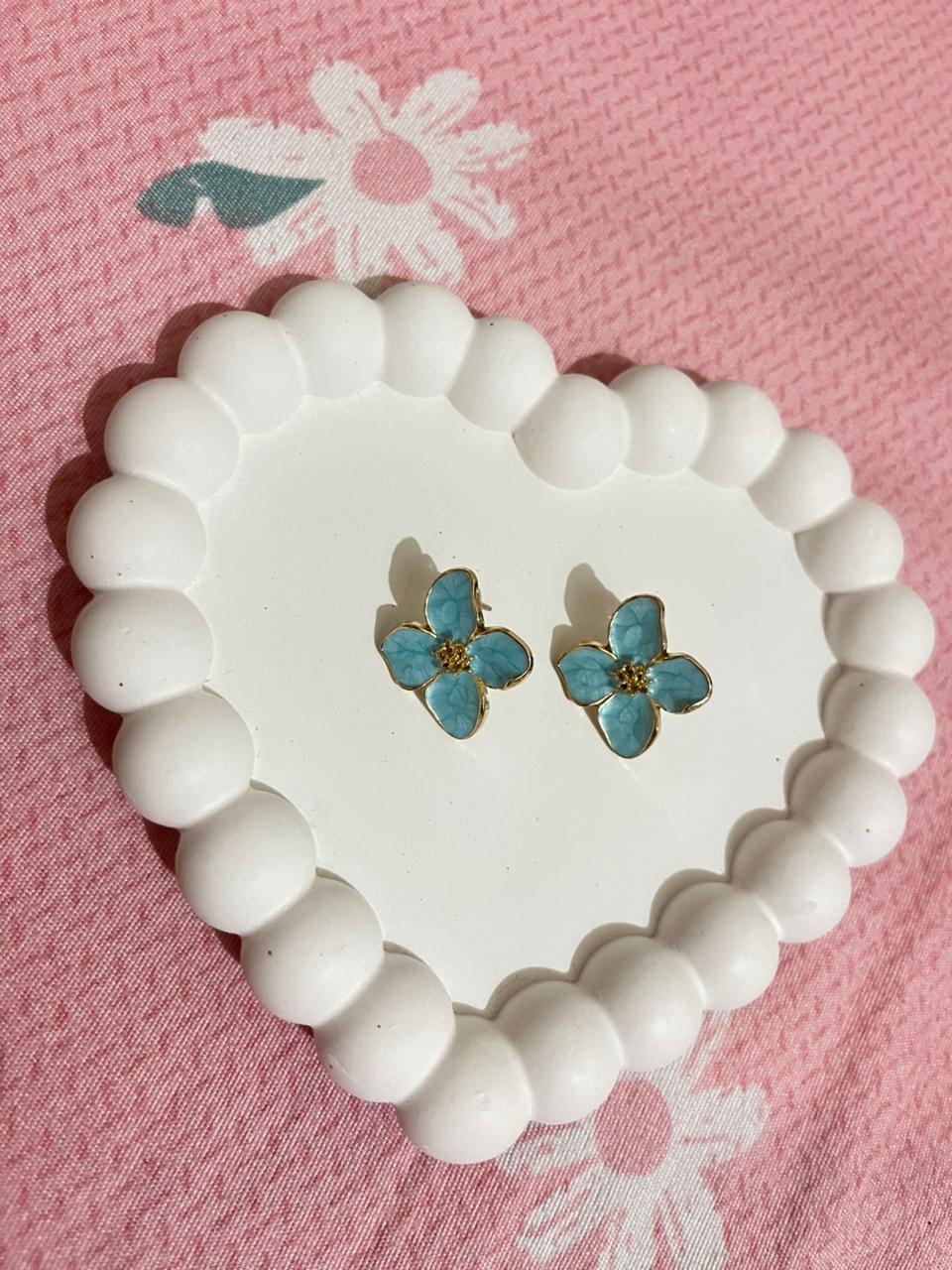 Aqua Bloom Flower Stud Earrings