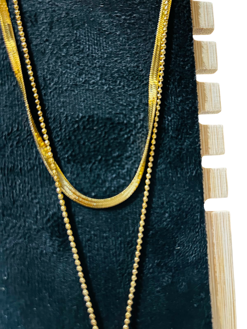 Layered Heart Pendant Double Chain Necklace