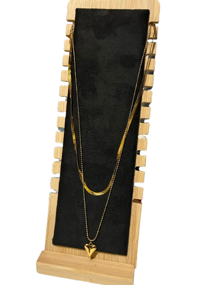 Layered Heart Pendant Double Chain Necklace