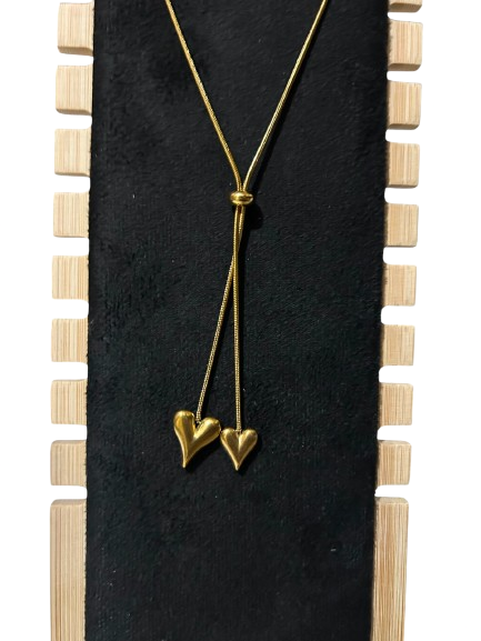 Adjustable Double Heart Gold Lariat Necklace for Women
