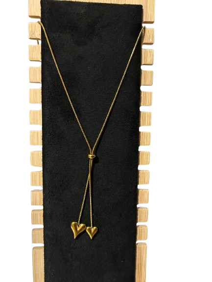 Adjustable Double Heart Gold Lariat Necklace for Women