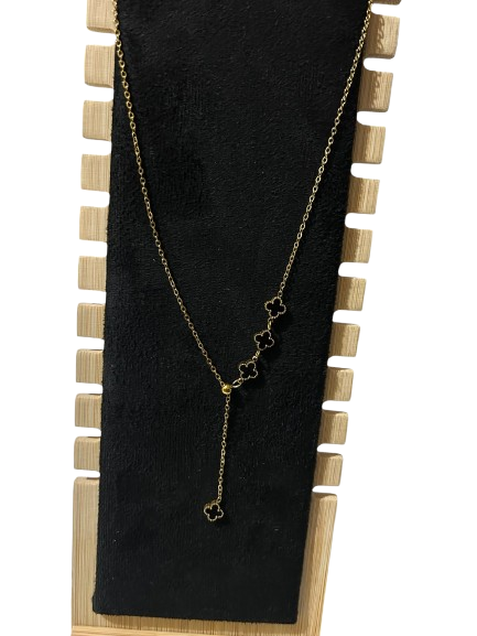 Black Clover Y-Shape Gold Pendant Necklace for Women