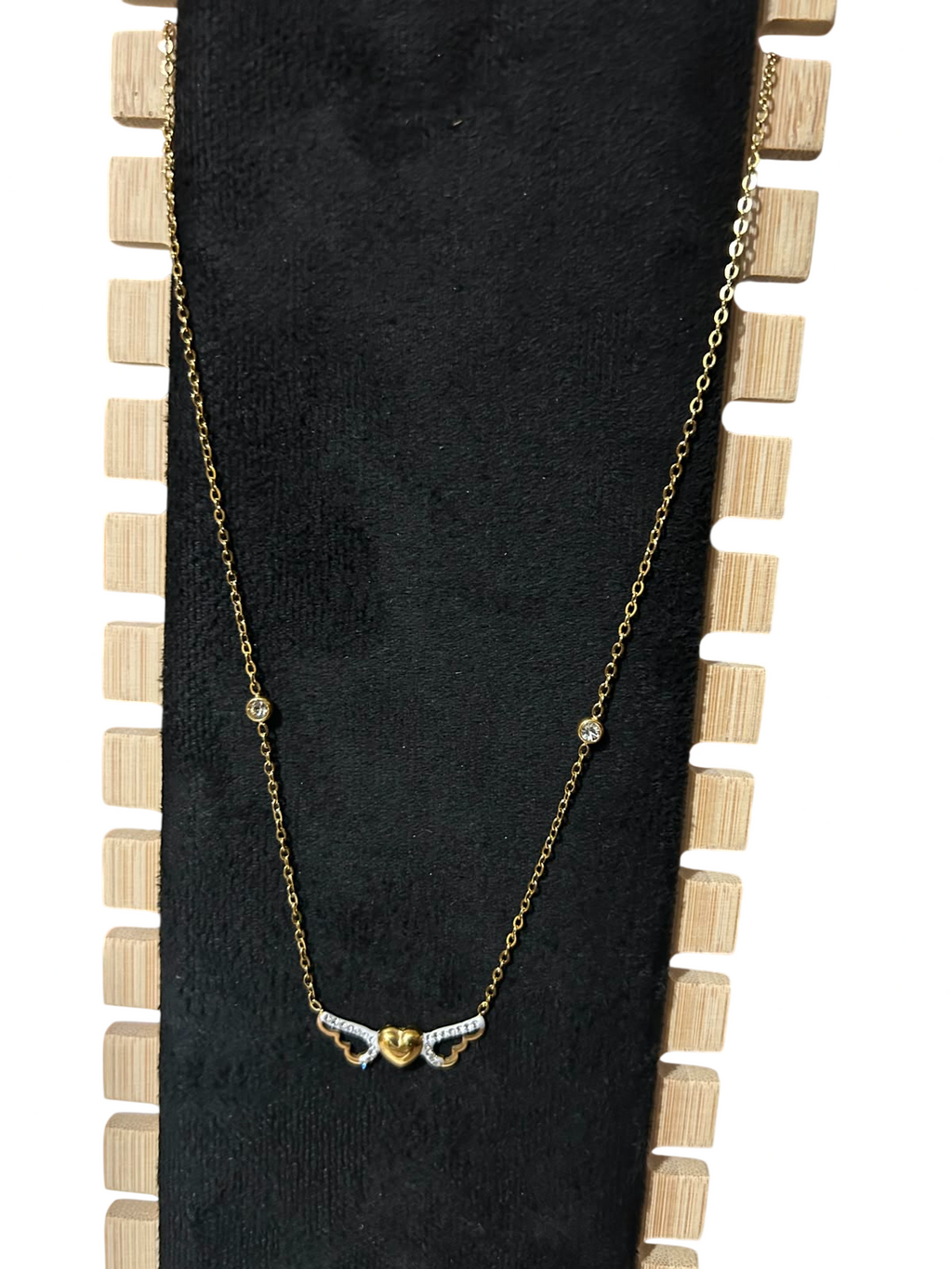 Gold Angel Wing Heart Pendant Necklace for Women