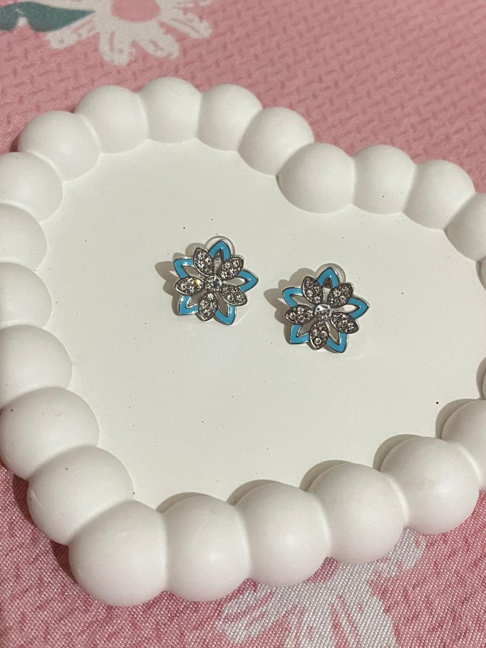 Turquoise Bloom Crystal Stud Earrings